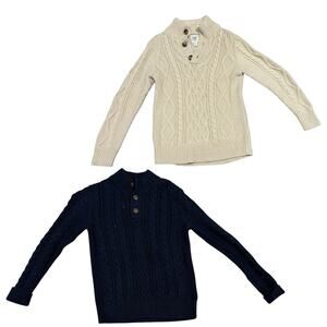 Gap Sweater Cable Knit Mock Neck Henley Button navy & ivory size Small